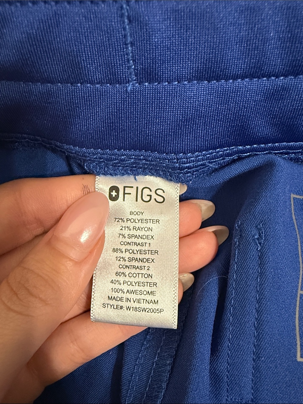 Royal Blue Drawstring FIGS Jogger Pants - Picture 2 of 3